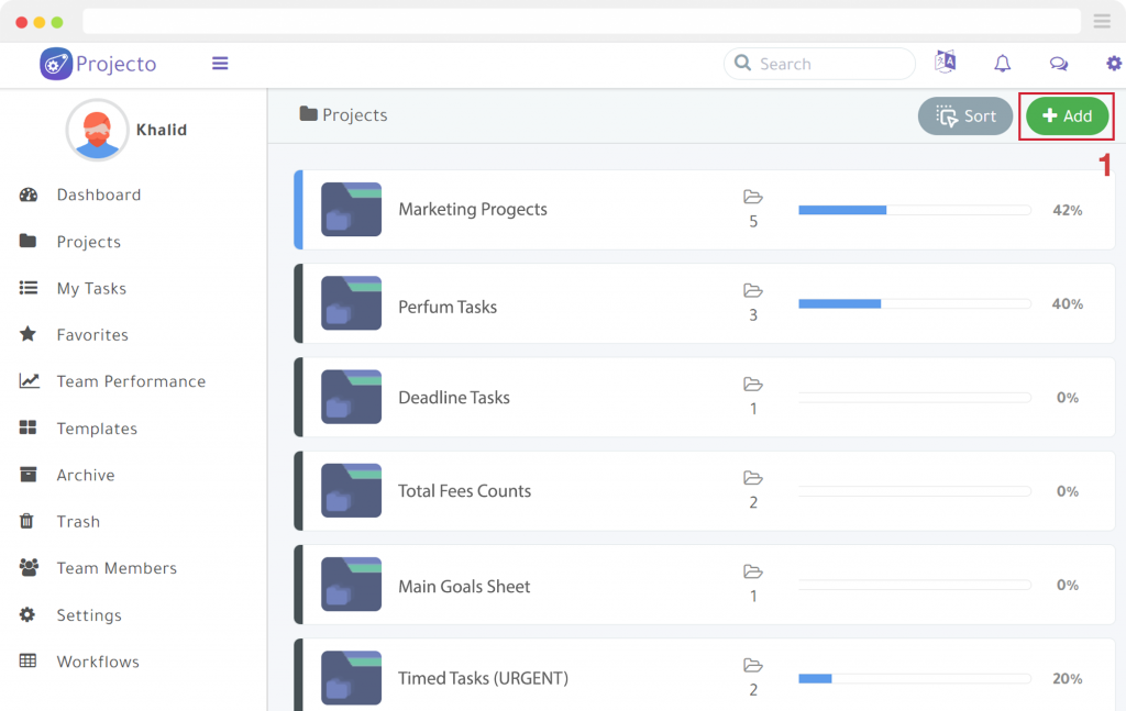 Add your new project in Projecto